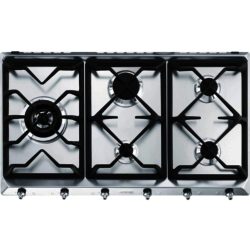 Smeg SE97GXBE5 90cm 5 Burner Gas Hob with Iron Pan Stands in Stainless Steel